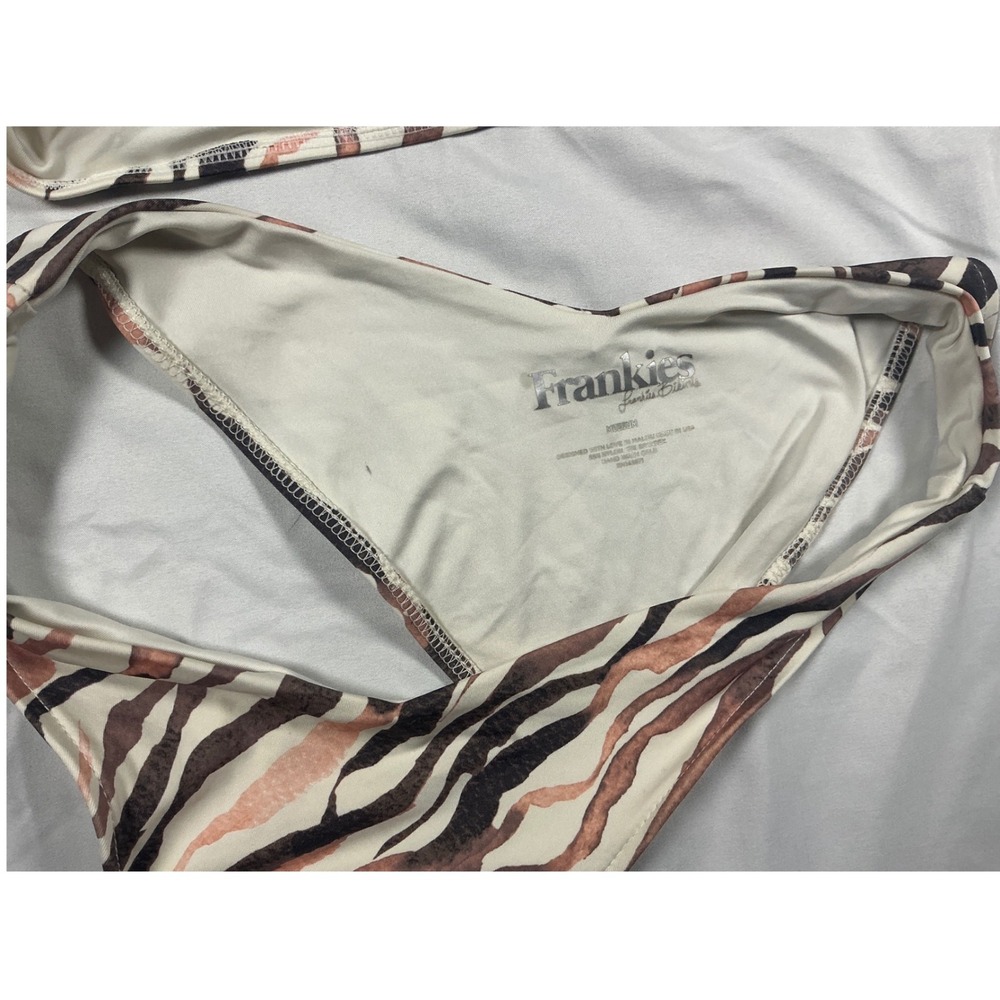 Frankies Bikinis Zebra Print 2 Piece Swimsuit Set Short Sleeve Crop Top Medium - Picture 5 of 7